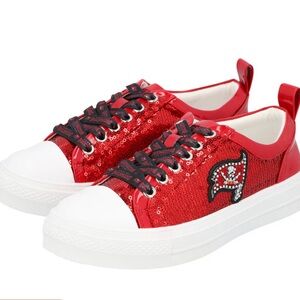 Women’s Cuce Red Tampa Bay Buccaneers Sequin Sneakers White Soles NFL New Size 8